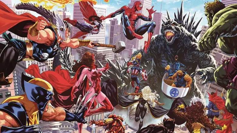 GODZILLA DESTROYS THE MARVEL UNIVERSE (2025) #1 cover by Mark Brooks