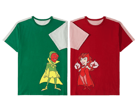 Vision and Scarlet Witch Cartoon Contrast T-Shirts