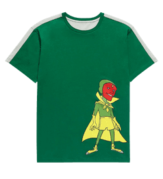 Vision Cartoon Contrast T-Shirt / shop it <a href=https://www.boxlunch.com/product/marvel-wandavision-vision-cartoon-contrast-t-shirt---boxlunch-exclusive/16272329.html>here</a>