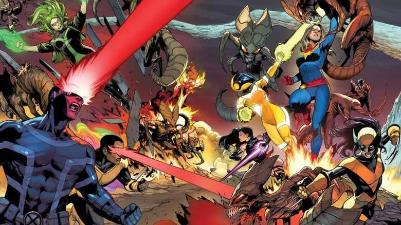 X-MEN (2021) #19 and CAPTAIN MARVEL (2019) #46 connecting covers by Juan Frigeri and David Curiel