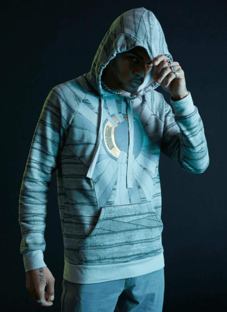 Our Universe Moon Knight Cosplay Hoodie / shop it <a href=https://www.hottopic.com/product/our-universe-marvel-moon-knight-cosplay-hoodie/17194856.html>here</a>