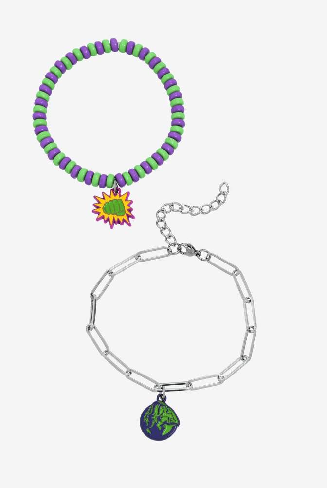 She-Hulk bracelets / shop it <a href=https://www.hottopic.com/product/marvel-she-hulk-attorney-at-law-icon-bracelet-set/19568498.html >here</a>