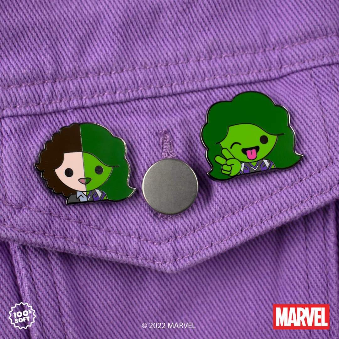 She-Hulk Pins by 100% Soft / shop them <a href=https://100soft.shop/collections/marvel-pins >here</a>