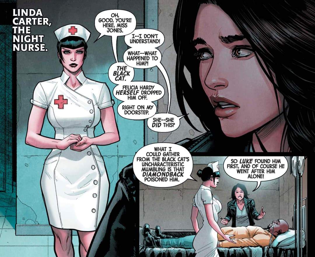 Linda treats Luke Cage with Jessica Jones by his side