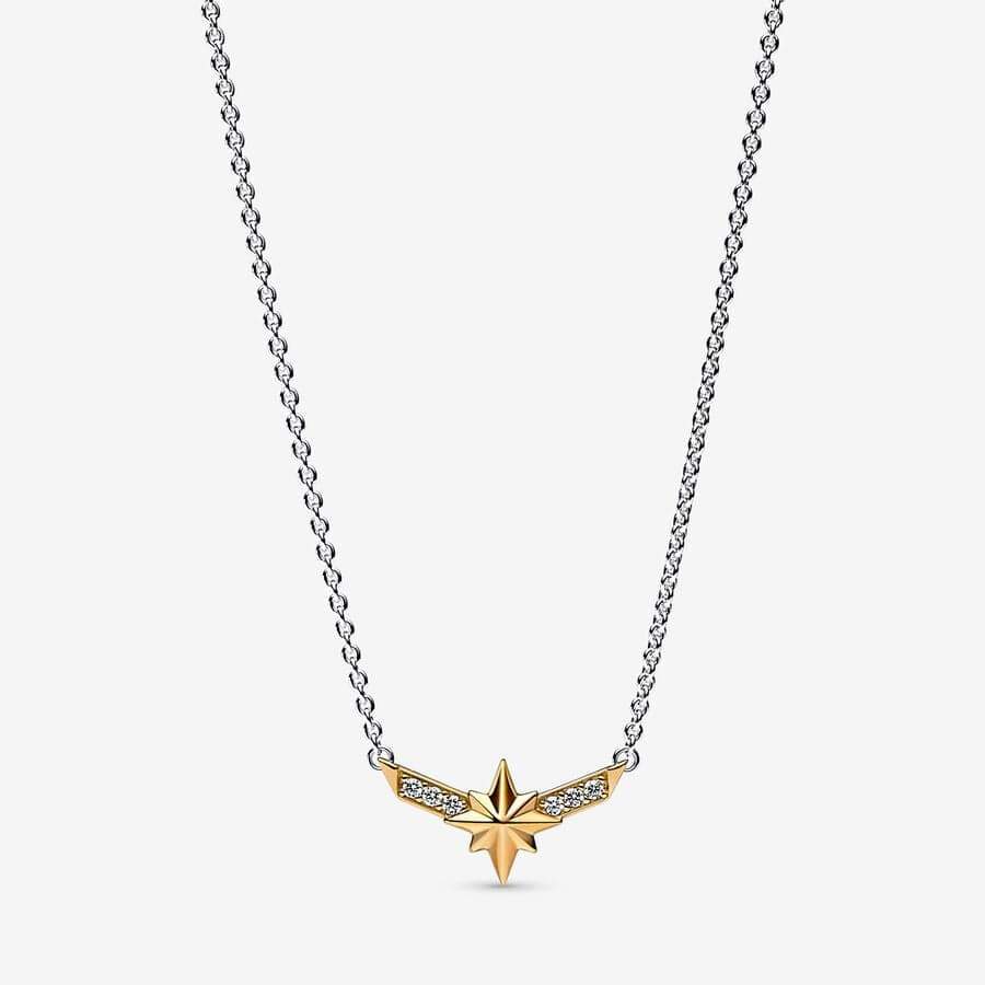 Shop it <a href=https://us.pandora.net/en/necklaces/necklaces/pendant-necklaces/marvel-captain-marvel-octogram-star-two-tone-pendant-necklace/362745C01.html?gclsrc=aw.ds&gad_source=1>here</a>