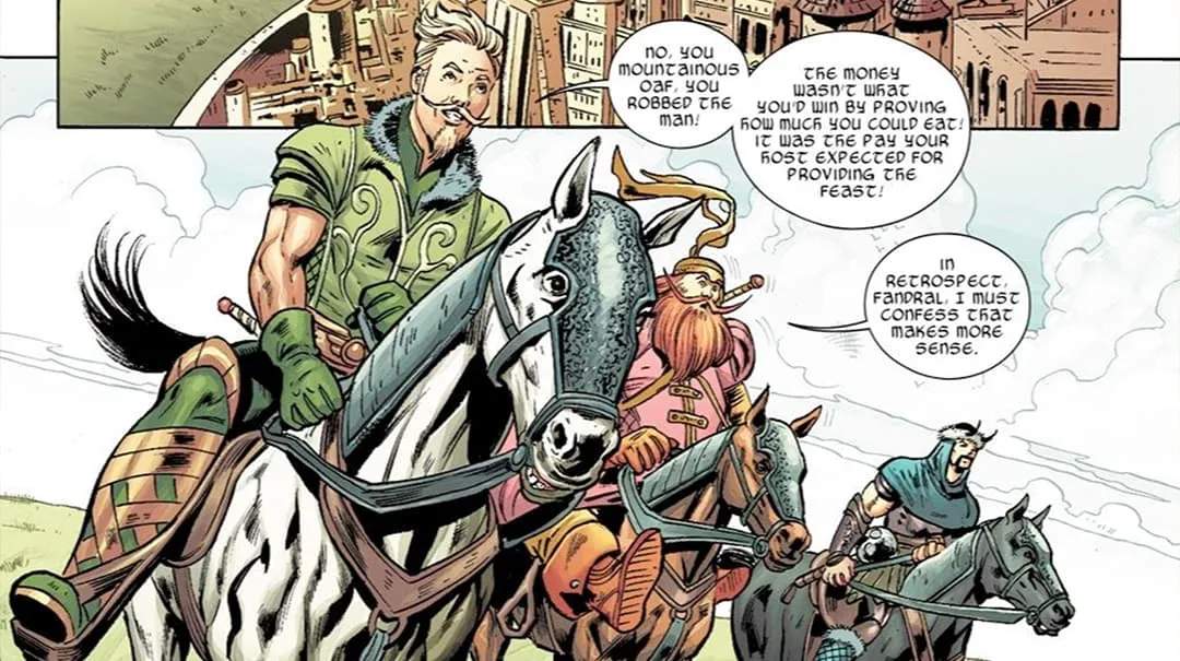 The Warriors Three on horseback