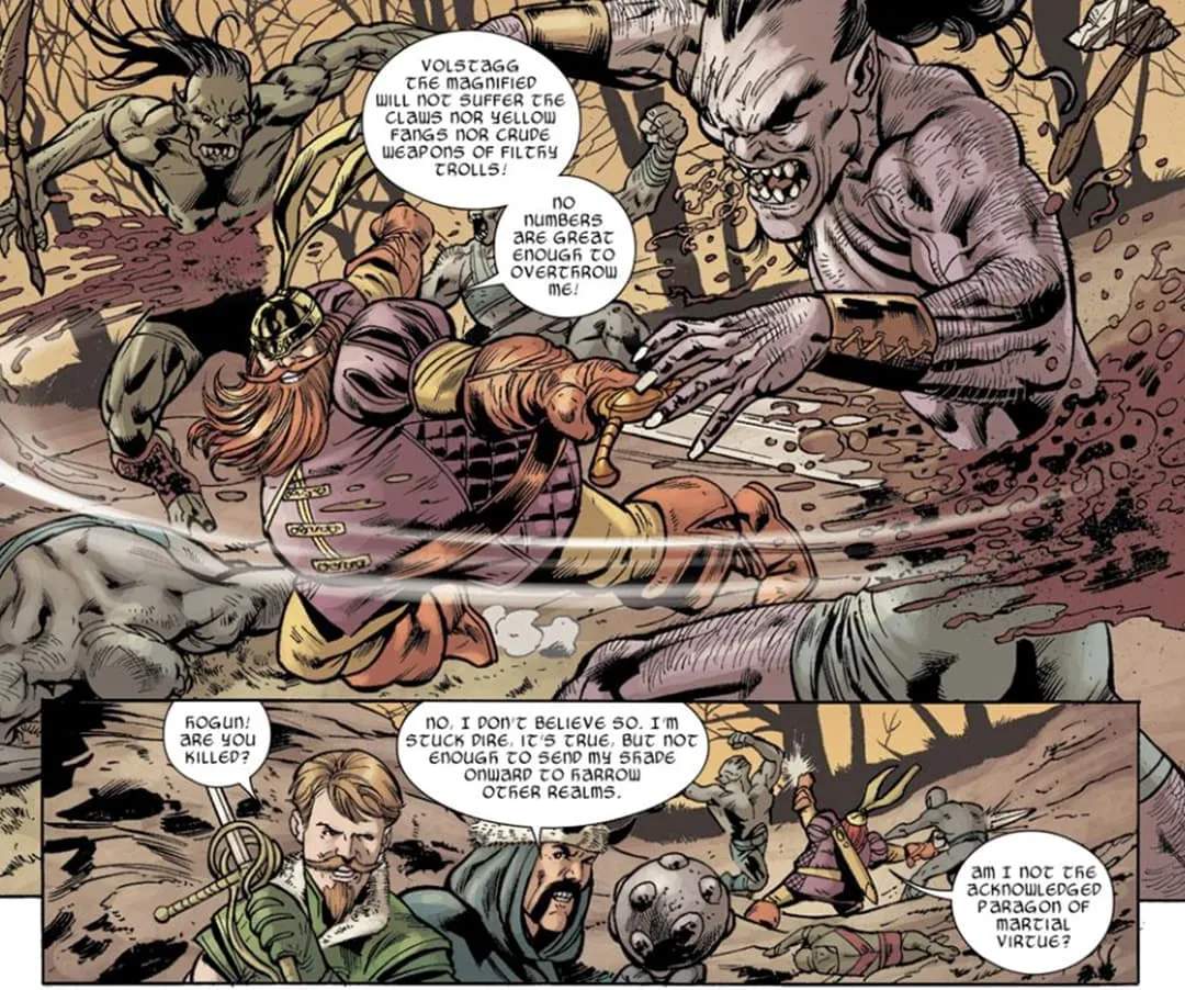 Volstagg, Hogun and Fandral take on a band of Trolls