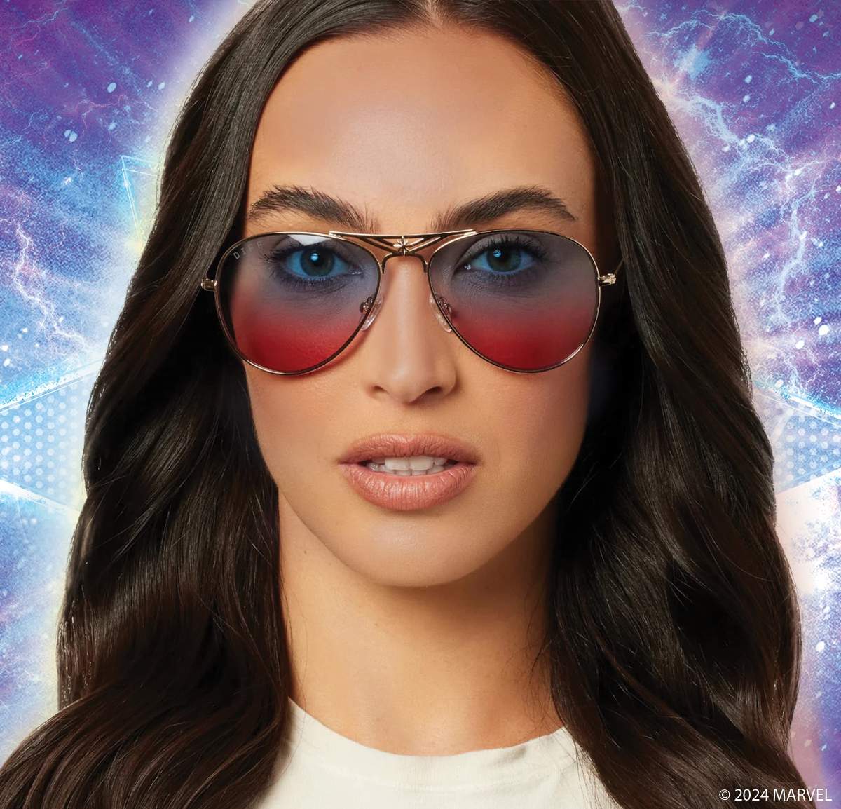  Shop it <a href=https://www.diffeyewear.com/products/captain-marvel-cruz-gold-blue-to-red?from_collection=marvel-studios-diff-eyewear>here</a>