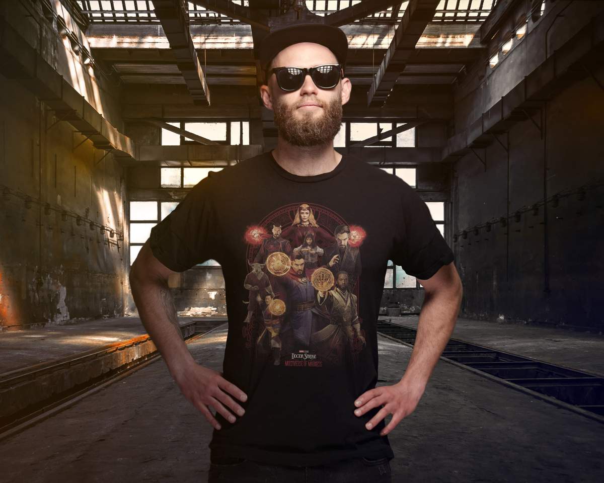 Doctor Strange All Characters t-shirt / shop it <a href=https://www.hottopic.com/product/marvel-dr.-strange-strange-all-characters-t-shirt/18785972.html>here</a>