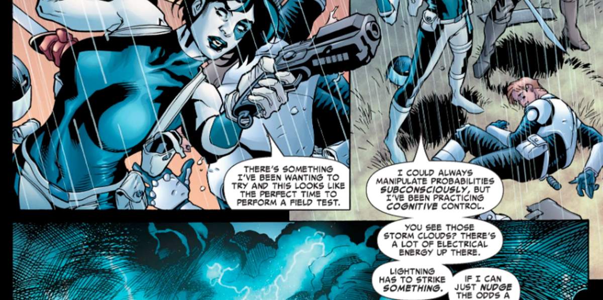 Domino using the odds in her favor during a fight