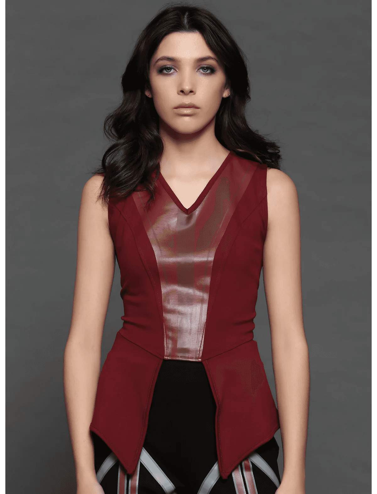 <a href=https://www.hottopic.com/product/her-universe-marvel-wandavision-wanda-girls-peplum-top/14412437.html>Her Universe Wanda Peplum Top</a> / Hot Topic