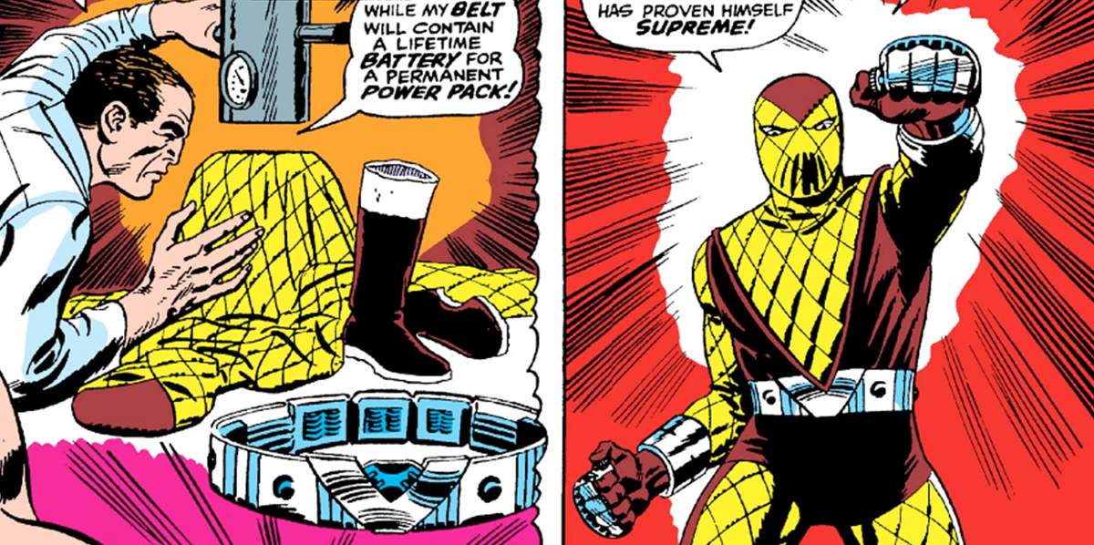 Herman Schultz designing his costume so that when he turns into Shocker he can use the advanced weapons in he suit to fight his foes.