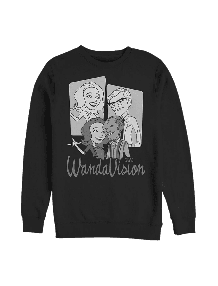 Retro WandaVision Panel Long Sleeve T-Shirt / shop it <a href=https://www.hottopic.com/product/marvel-wandavision-retro-character-panels-crew-sweatshirt/15793836.html>here</a>