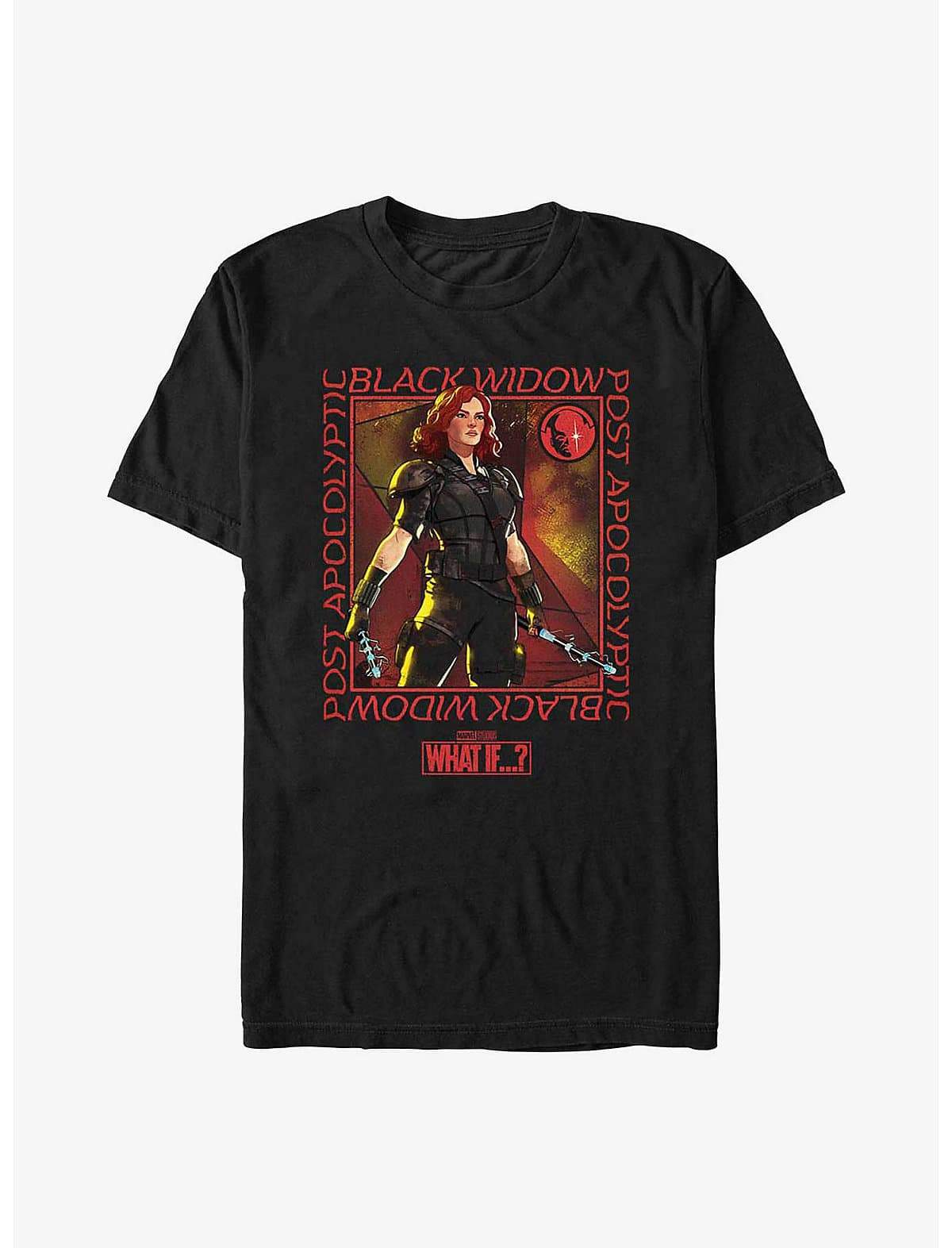 Post Apocolyptic Black Widow T-Shirt / shop it <a href=”https://www.hottopic.com/product/marvel-what-if-post-apocolyptic-black-widow-t-shirt/16976145.html">here</a>