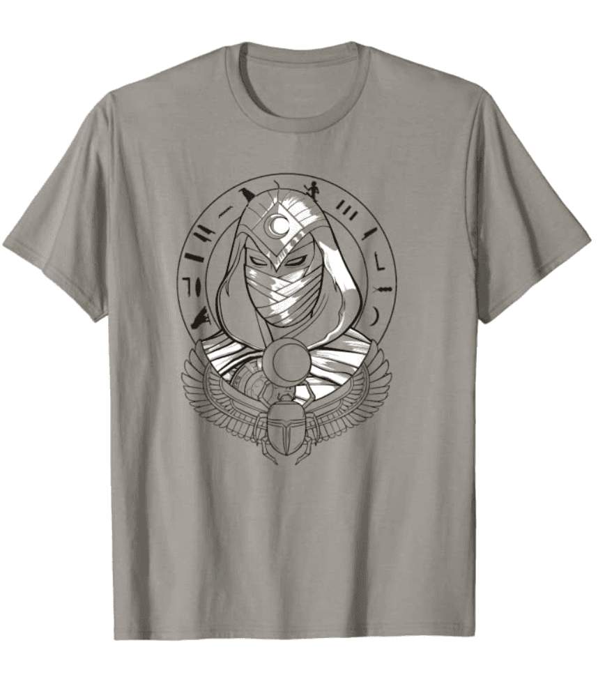 Moon Knight Simple Scarab Poster t-shirt / shop it <a href=https://www.amazon.com/Marvel-Knight-Simple-Scarab-T-Shirt/dp/B09TRZSN67>here</a>