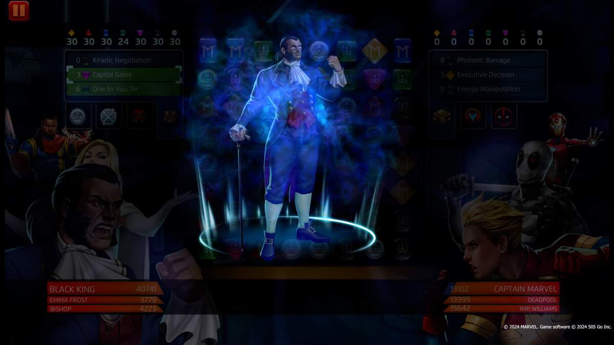 Sebastian Shaw (Black King) uses Capital Gains in MARVEL Puzzle Quest