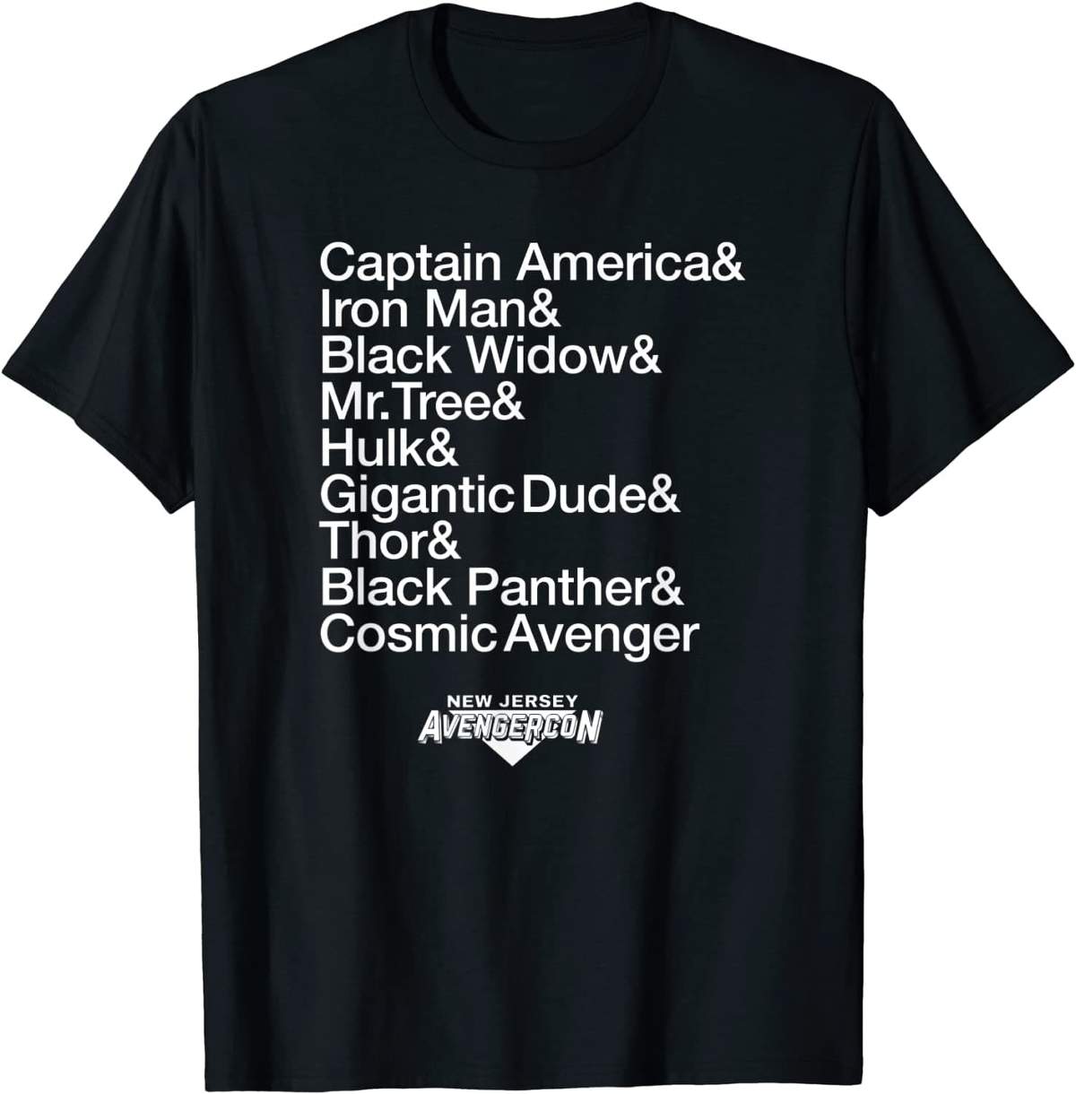 AVENGERCON NAME STACK t-shirt / shop it <a href=https://www.amazon.com/Marvel-Stack-Jersey-Avengercon-T-Shirt/dp/B09YT1R851>here</a>