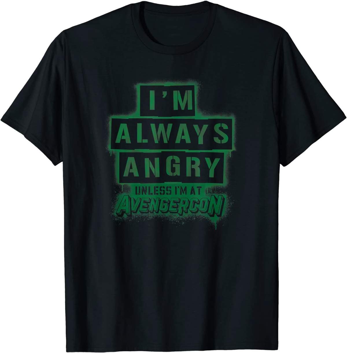 I’M ALWAYS ANGRY UNLESS I’M AT AVENGERCON t-shirt / shop it <a href=https://www.amazon.com/Marvel-Always-Angry-Stencil-T-Shirt/dp/B09YTH2B46>here</a>