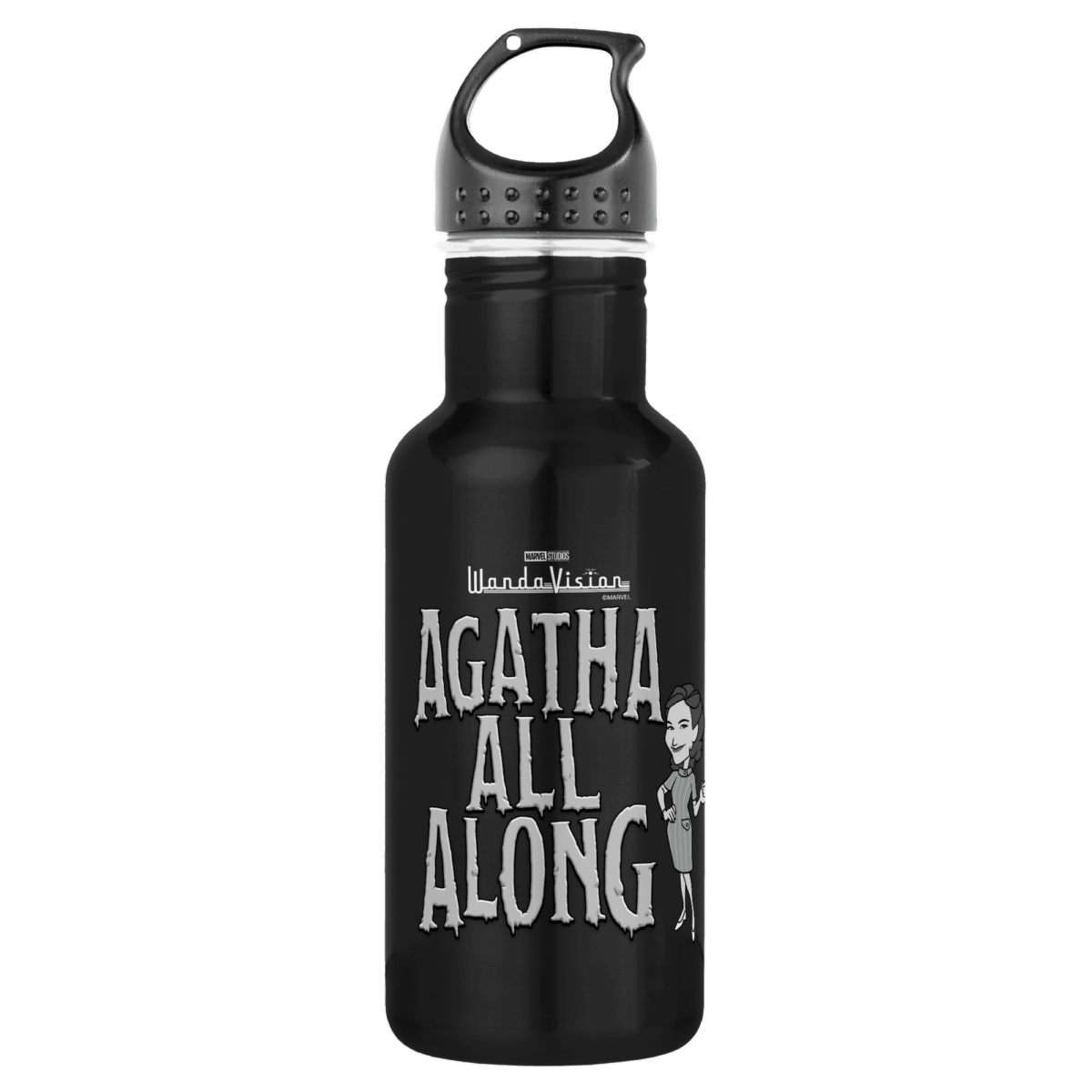<a href=https://www.zazzle.com/agatha_all_along_stainless_steel_water_bottle-256432415882337344>’Agatha All Along’ 18oz Water Bottle</a> / Zazzle