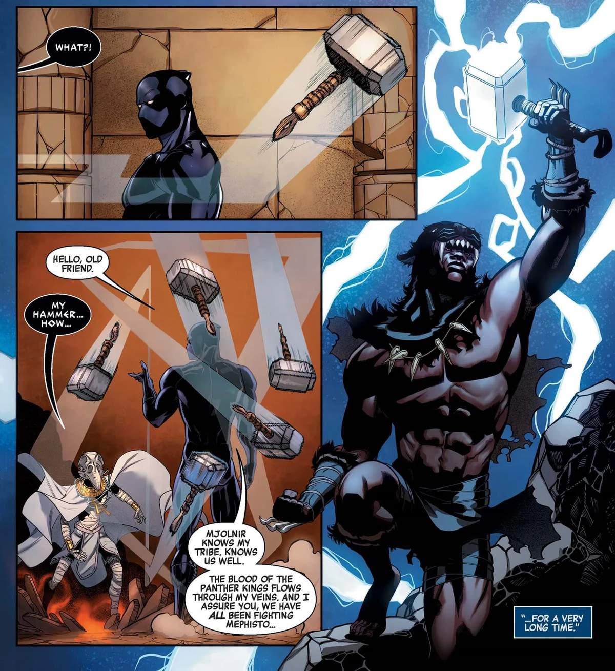 Stone Age Black Panther wields Mjolnir!