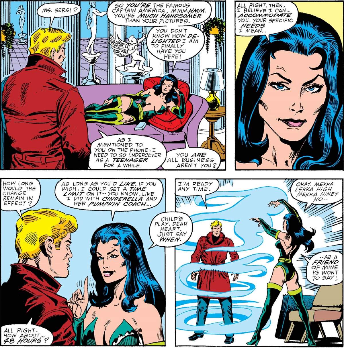 Sersi pulls off a shapeshifting stunt for Steve Rogers in CAPTAIN AMERICA (1968) #355.