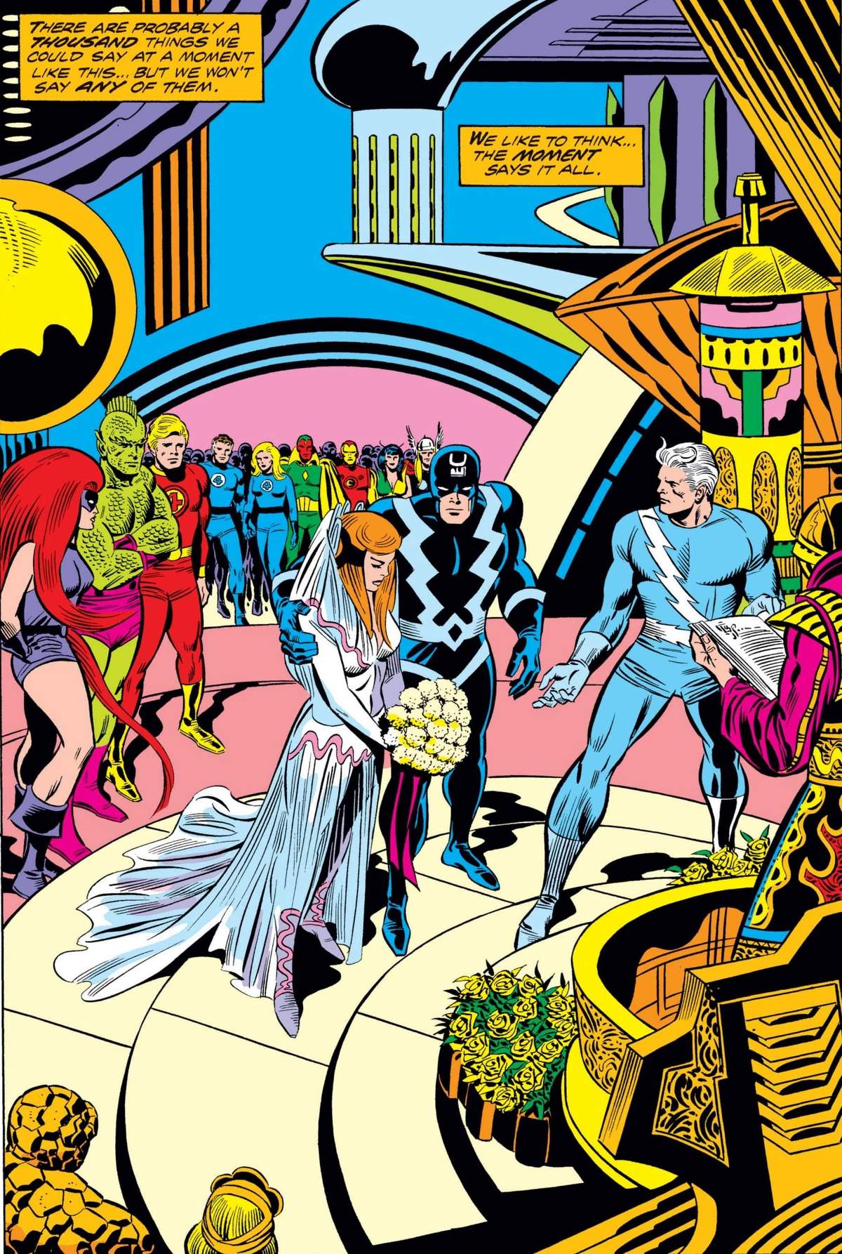 The wedding of Quicksilver and Crystal in FANTASTIC FOUR (1961) #150.