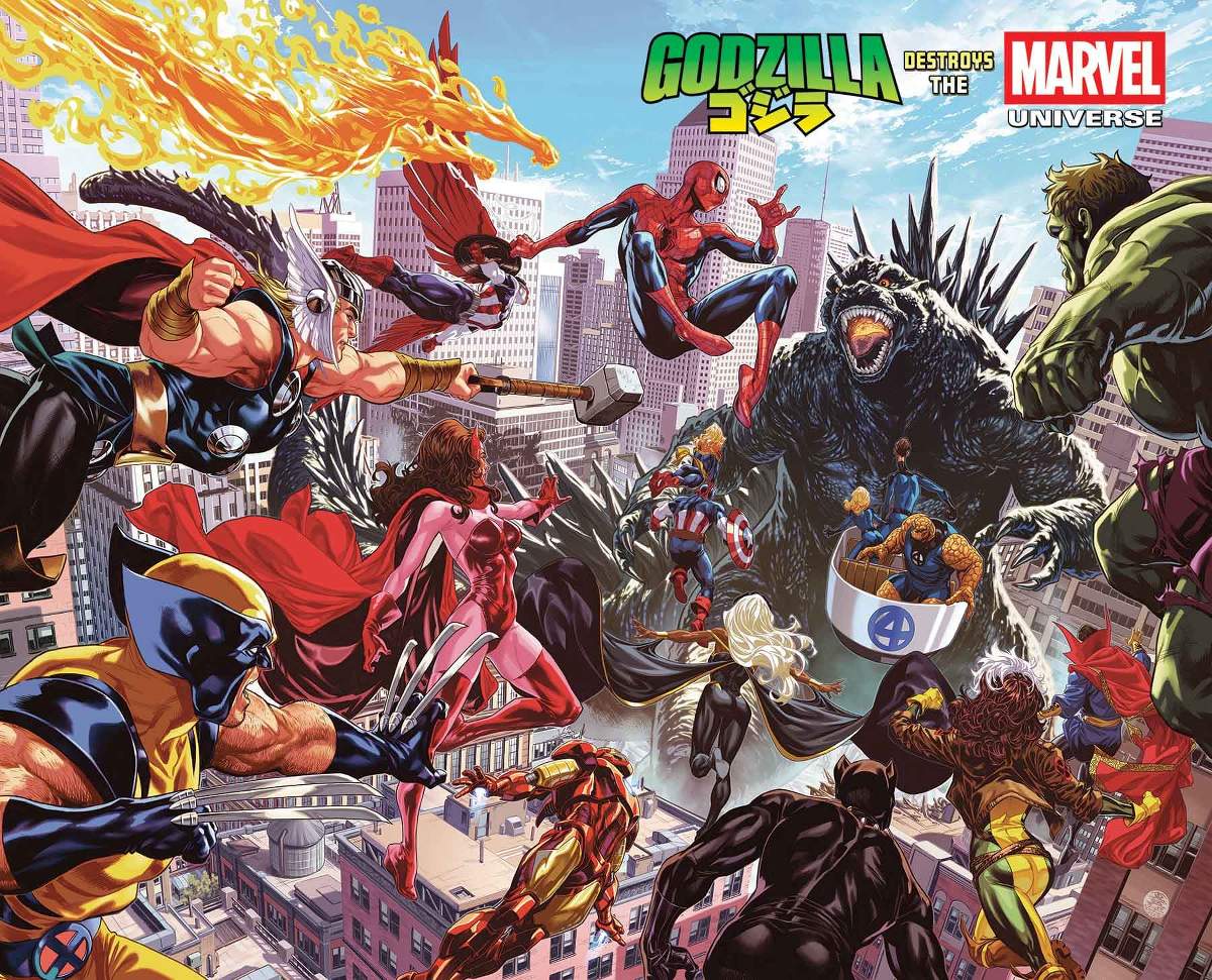 GODZILLA DESTROYS THE MARVEL UNIVERSE (2025) #1 cover by Mark Brooks