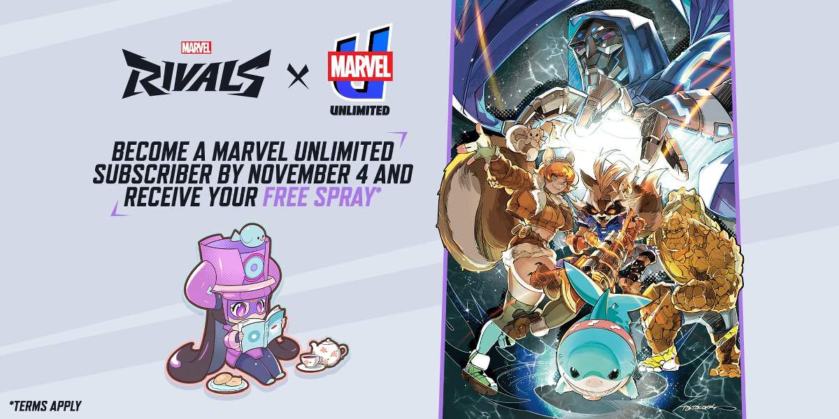 MARVEL RIVALS UNLEASHED INFINITY COMIC (2025) #1 cover by Tokitokoro and exclusive Galacta spray for 'Marvel Rivals'