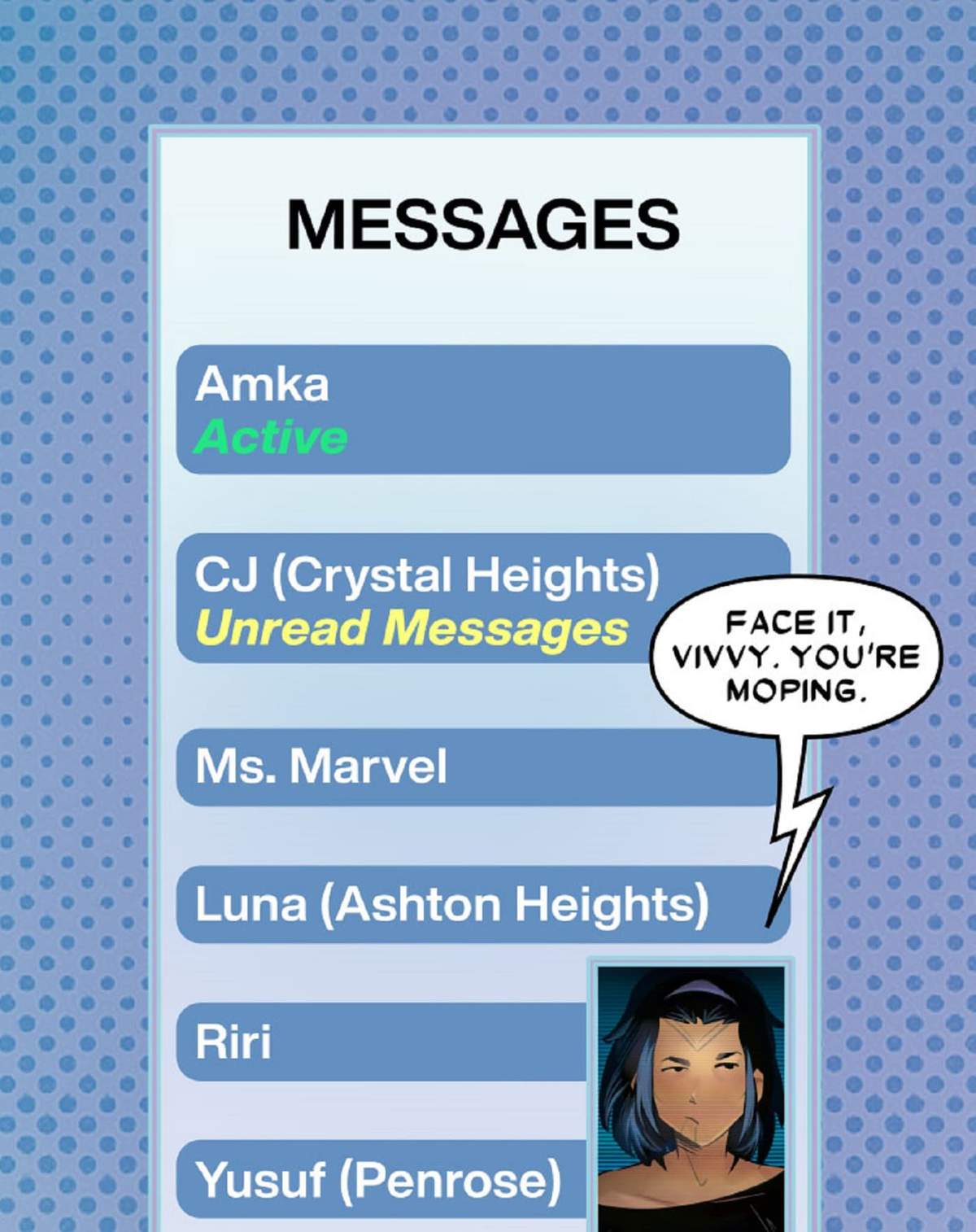 Viv Vision is caught moping by a Champions friend.