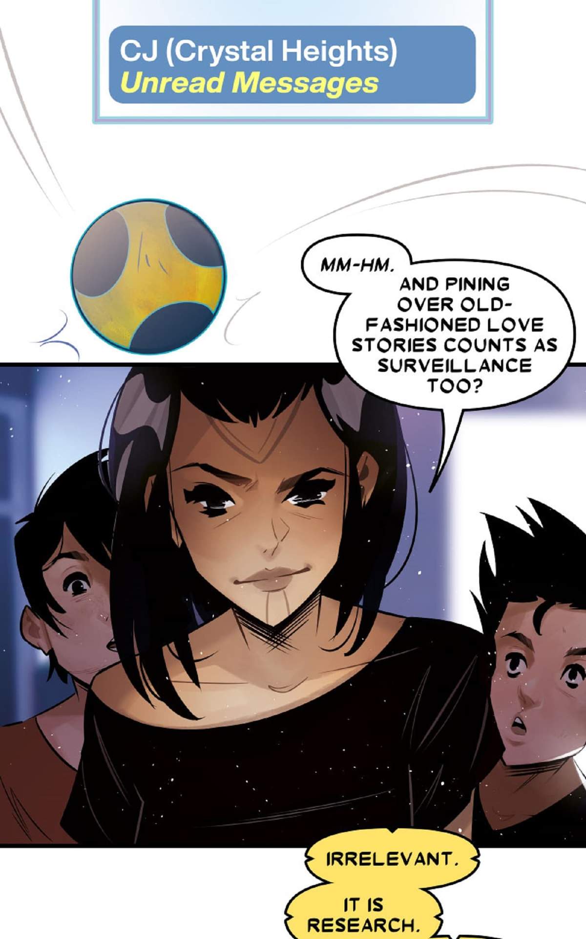 Viv Vision is caught moping by a Champions friend.