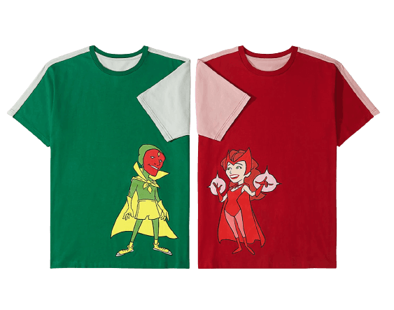 Vision and Scarlet Witch Cartoon Contrast T-Shirts