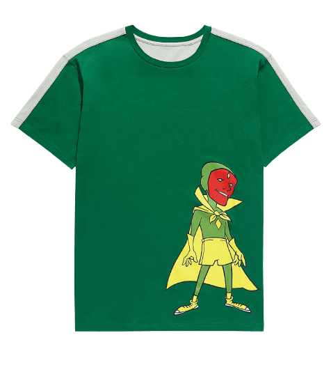 Vision Cartoon Contrast T-Shirt / shop it <a href=https://www.boxlunch.com/product/marvel-wandavision-vision-cartoon-contrast-t-shirt---boxlunch-exclusive/16272329.html>here</a>