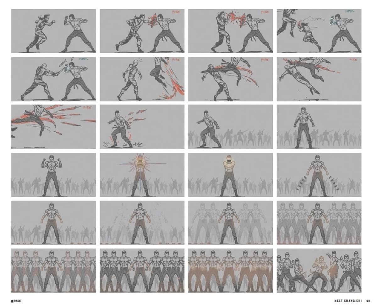 Storyboards from Marvel Studios' Shang-Chi and The Legend of The Ten Rings: The Art of the Movie.