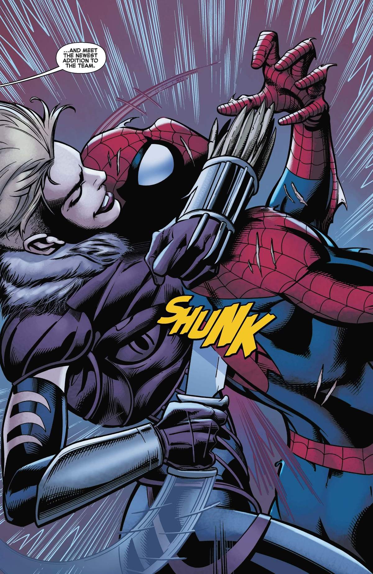 Spider-Man stabbed in the back.