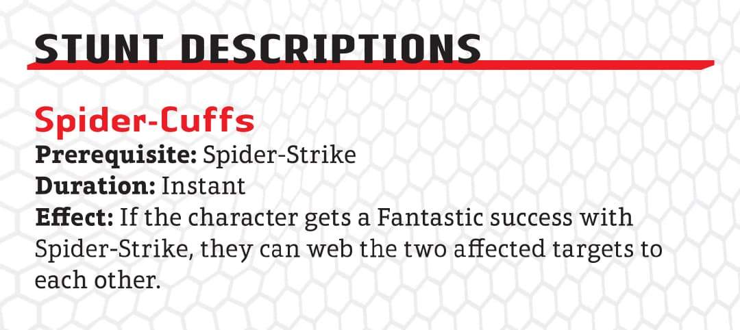 Spider-Cuffs Stunt Marvel RPG Spider-Verse Expansion
