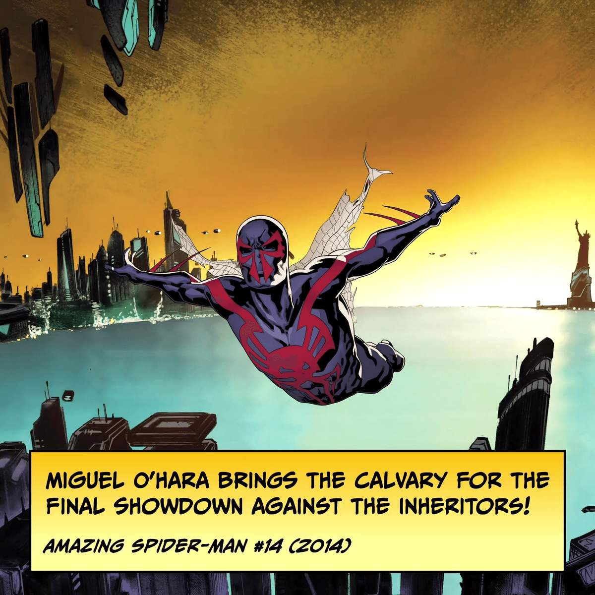 Miguel O'Hara brings the cavalry for the final showdown against the Inheritors! AMAZING SPIDER-MAN #14 (2014)