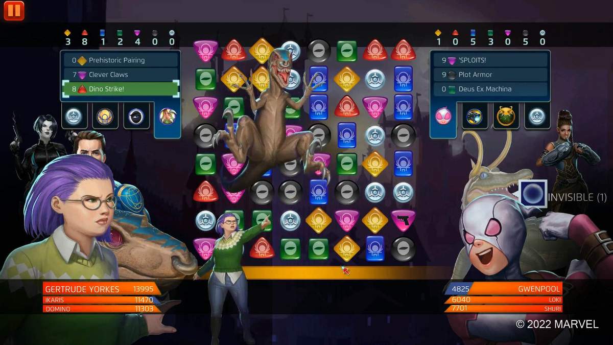 Gertrude and Old Lace perform Dino Strike! in Marvel Puzzle Quest